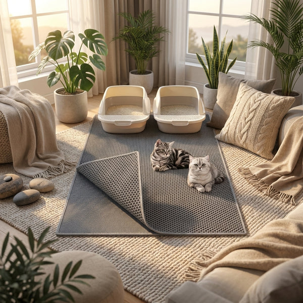 Tapis Attrapeur de Litière Extra Large pour Chat, 12 mm Double Épaisseur en Nid d'Abeille, Anti-Fuite et Contrôle des Déversements, Tapis Doux pour les Pattes et EVA Durable, Essentiel pour les Parents d'Animaux de Compagnie Facile à Nettoyer