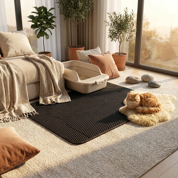 Tapis à Litière Double Couche pour Chat, Matériau EVA - -Odeurs, Antidérapant, Conception Facile à Nettoyer, Convient aux Chats d'Intérieur, Gestion Durable et Confortable des Déchets d'Animaux, Accessoire Moderne pour Animaux, Matériau Facile à Nettoyer